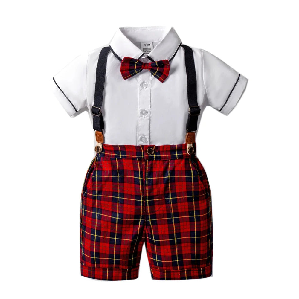 Traje navideño para niños, traje de verano, pantalones a cuadros rojos con lazo, disfraz formal para fiesta de bodas para niños de 1, 2, 3, 4, 5, 6 y 7 años