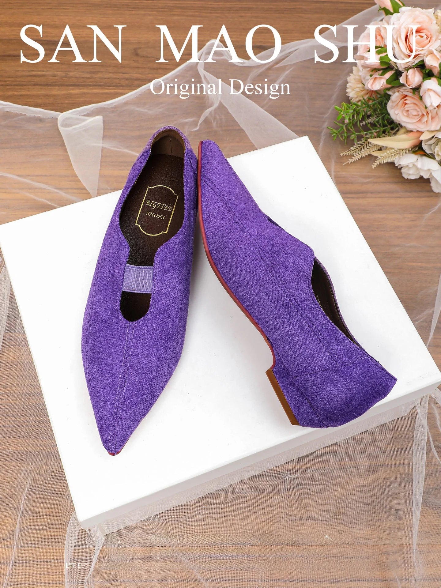 Zapatos planos de estilo coreano, puntiagudos y tacón cuadrado  para mujer