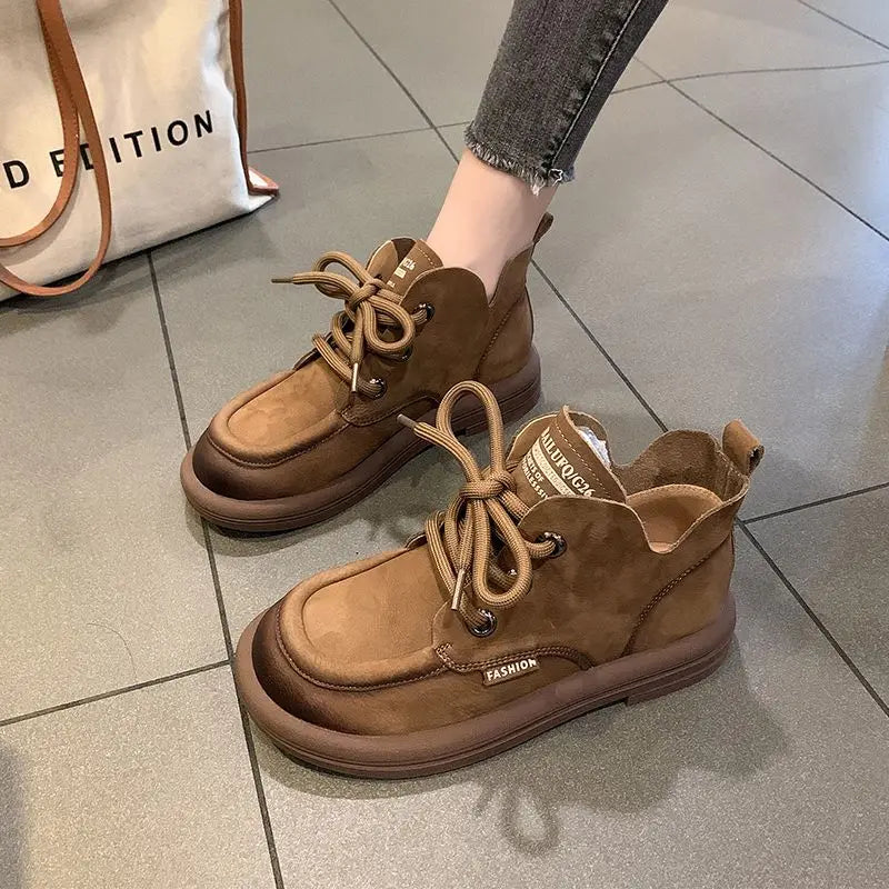 Bototos o botas cortas de cuero genuino para mujeres y adolescentes, estilo casual con cordones para mostrar tu propio estilo.