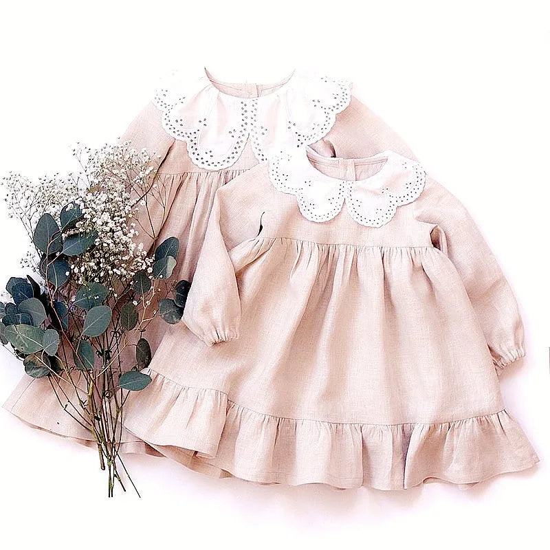 Vestido de lino y algodón para niña, vestido de manga larga de fiesta de cumpleaños moda española para niña