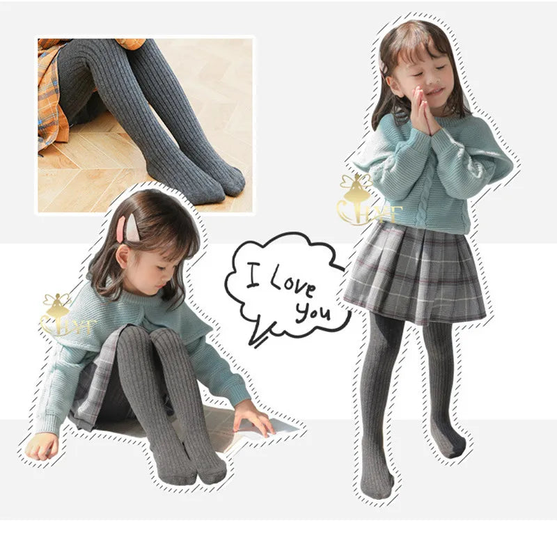 Medias tejidas de algodón para niños, panties acanaladas para niñas