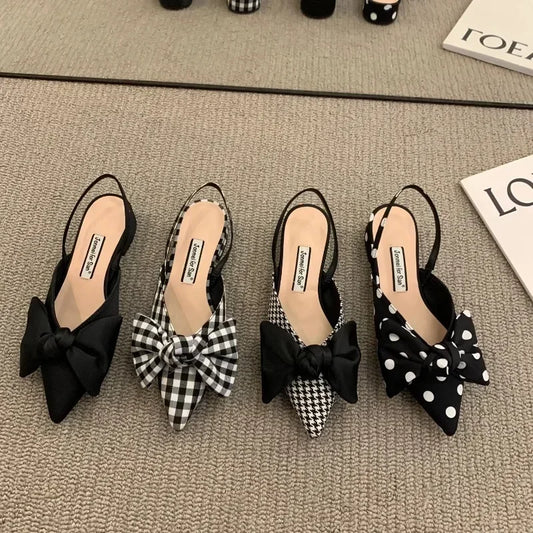 Sandalias de tacón bajo para mujer, zapatos con lazo y sin talón.