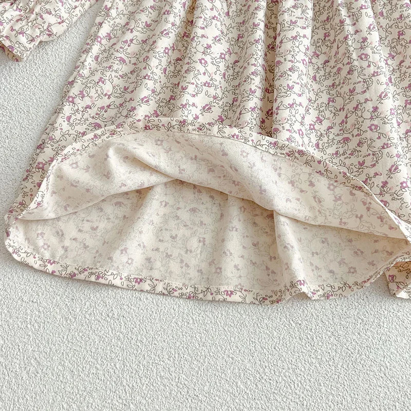 Vestido bordado con estampado y cuello color, de manga larga para niñas en primavera y otoño