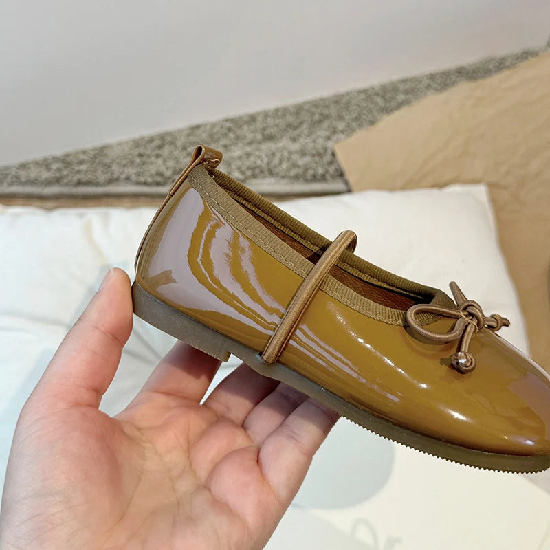 Round Toe Patent Leather Ballet Flats For Baby Girl Classic Bowknot Elastic Band Ballerina Shoes Toddler Kid Soft  Dress Zapatos