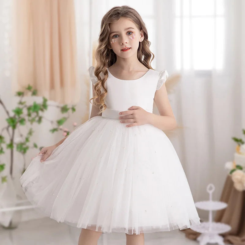 Vestido de princesa para niñas de 2 a 10 años, vestido de verano de tul con lazo grande, para boda, actuación de piano, bautizo, comunión, fiestas