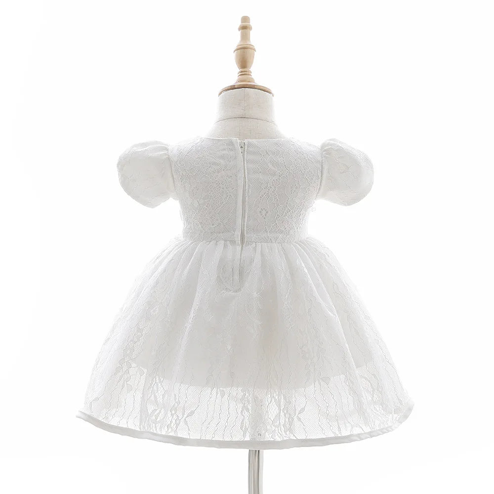 Vestido de encaje blanco para niña, vestido de bautizo para bebé, ropa de princesa para niña, ropa de fiesta para niña con capota