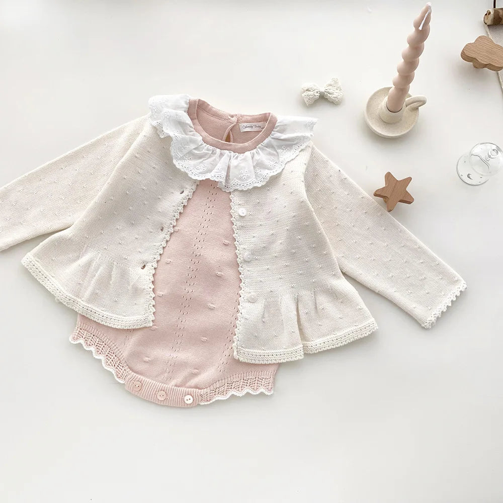 New Lace Baby Knitted Romper Autumn Girl Overall Baby Girls Romper Ruffle Long Sleeve Newborn Baby Clothes Infant Baby Jumpsuits