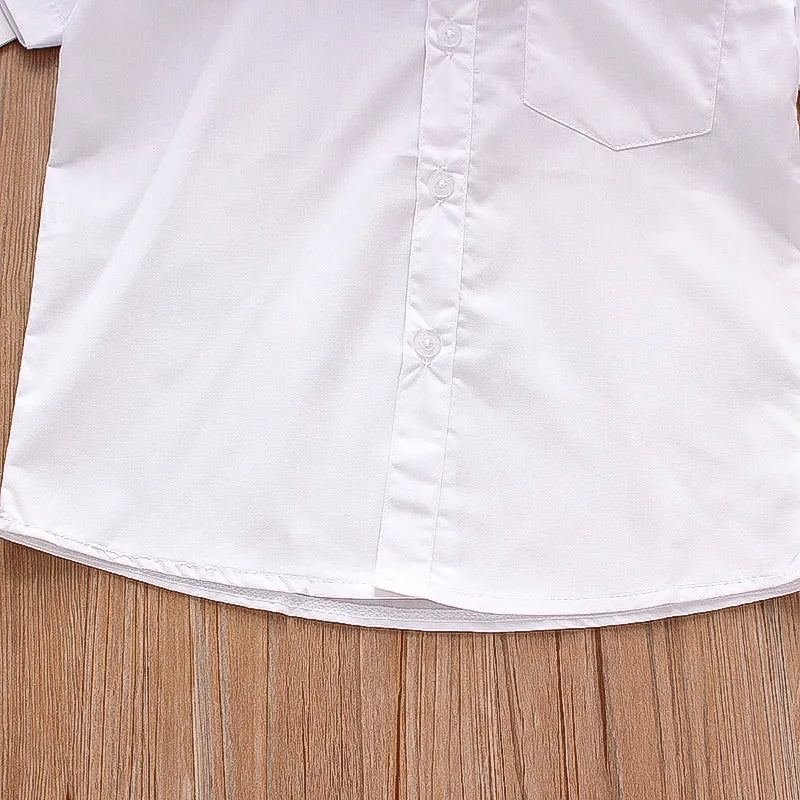 New Summer Boys Shirt Short Sleeve Button A Line Collar Simple White Shirt Light Pocket Decoration Casual