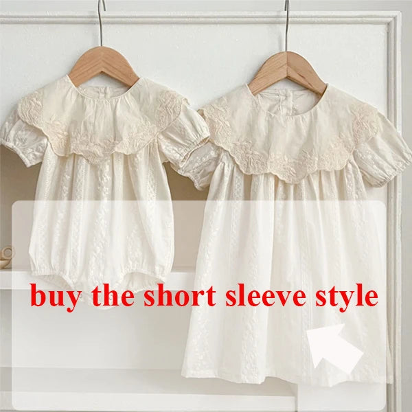 Spring Baby Bodysuit Sisters Dress Flower Embroidery Dress For Infant Girls Toddler Outfit