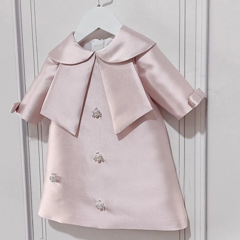Vestido de fiesta para niña, con lazo y perlas, vestido de boda y bautizo para bebé niña y adolescente