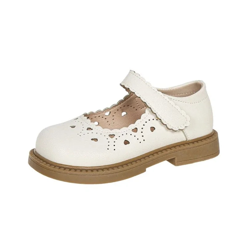 Zapatos Mafalda de cuero artificial con agujeros en forma de corazón para niñas de 1 a 6 años, Mary Jane para primavera y otoño