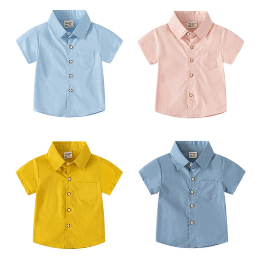 Camisa de manga corta de color sólido para niños, informal de algodón para niños de 3 a 8 años