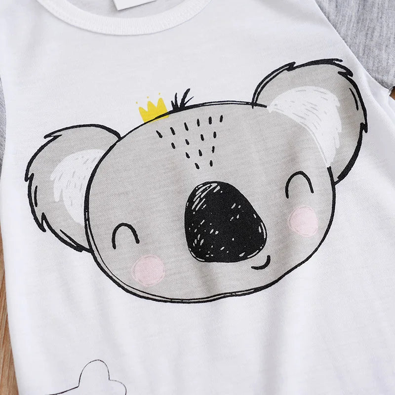 Body de bebé de manga corta cómodo e informal con estampado de koala de dibujos animados para niños y niñas de verano