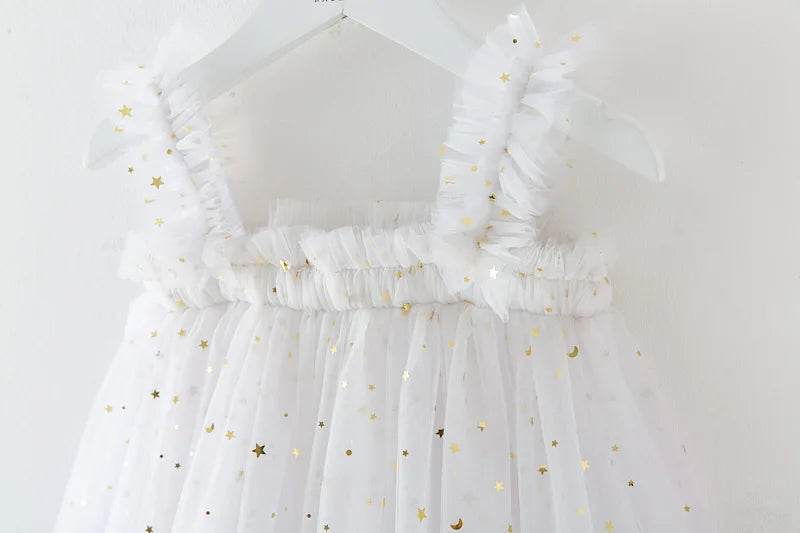 Lindo vestido de princesa de tul para niñas de Navidad, vestido de lentejuelas con estrellas para niñas pequeñas