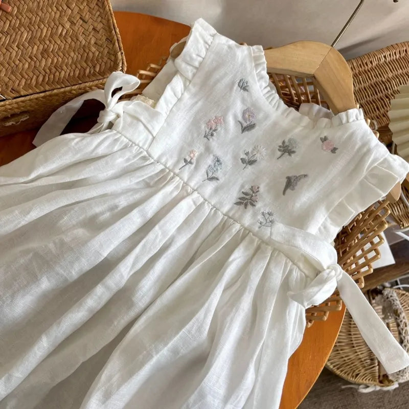 Hermoso vestido de algodón bordado para niña, vestido de verano para bebé niña de 1 a 10 años, con volantes en mangas
