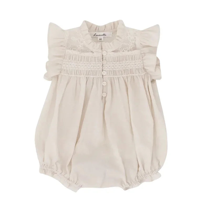 Bombachos de verano para bebé, bordado, cuellos con encaje o broderie. Estampados delicadas flores. Monos de algodón estilo Pastoral para bebé