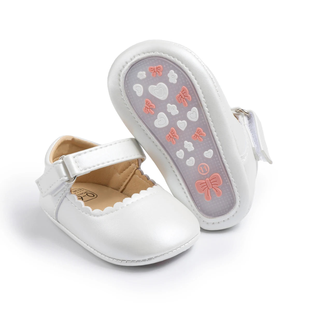 Zapatos de fiesta para bebé niña recién nacida, Zapatos Primeros pasos antideslizante con suela de goma, Zapatos blancos de bautizo para bebé niña