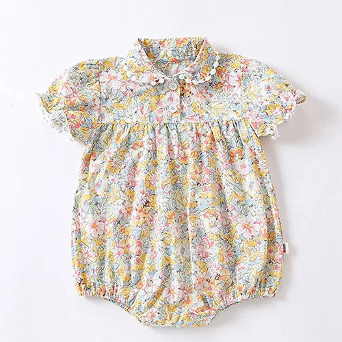 Hermosos y delicados, conjunto y enterito pastorales de verano para bebé, blusa y short estampados de algodón para bebé niña, bombacho para bebés