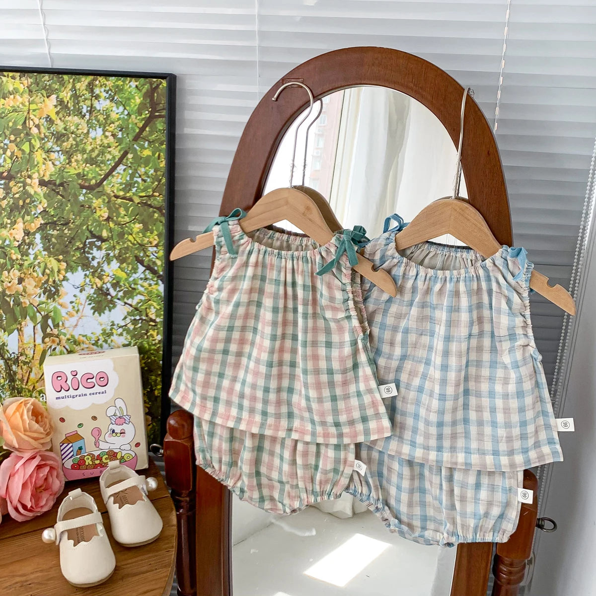 Summer Baby Girls Clothes Set Plaid Baby Suit Shirt with Short Pants 2pcs Baby Clothes 0-24 Months