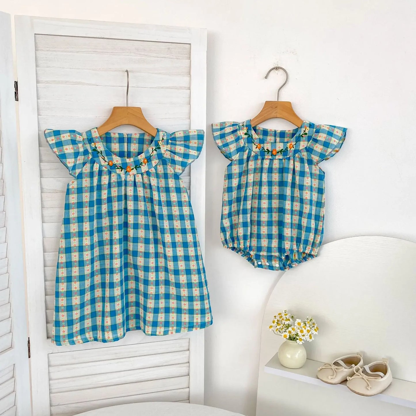 Vestido de estilo coreano para niña, bombacho a cuadros de verano para niña, Ideal para hermanas