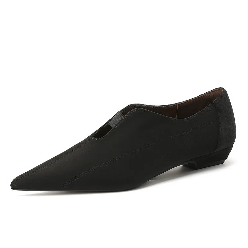 Zapatos planos de estilo coreano, puntiagudos y tacón cuadrado  para mujer