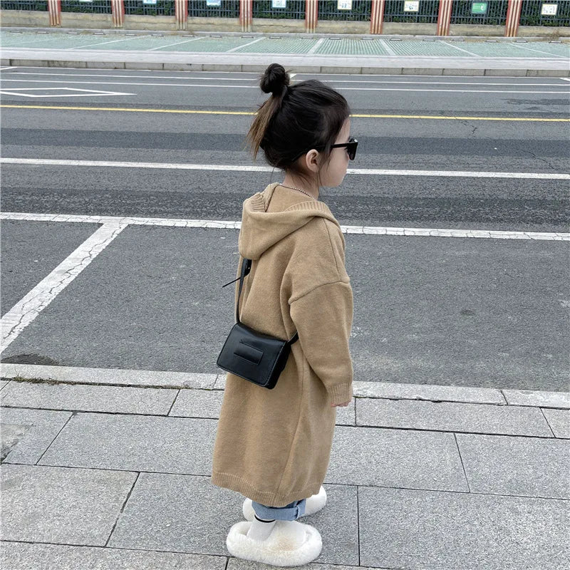 Chaleco tejido largo y estándar para niña, para primavera y otoño, outfit casual para niña