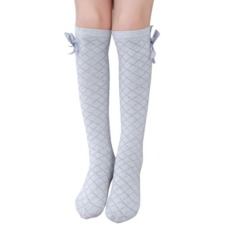 Calcetines hasta la rodilla para niñas, calcetines de Golf con lazo de algodón, calcetines largos de punto de tubo para bebés pequeños, princesas pequeñas, pantorrilla alta Popular