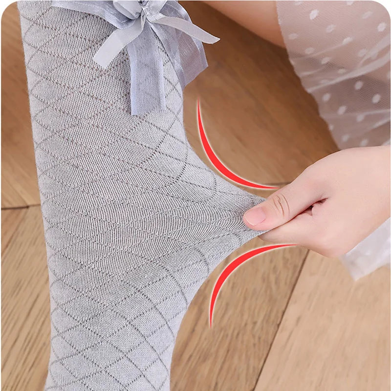 Calcetines hasta la rodilla para niñas, calcetines de Golf con lazo de algodón, calcetines largos de punto de tubo para bebés pequeños, princesas pequeñas, pantorrilla alta Popular