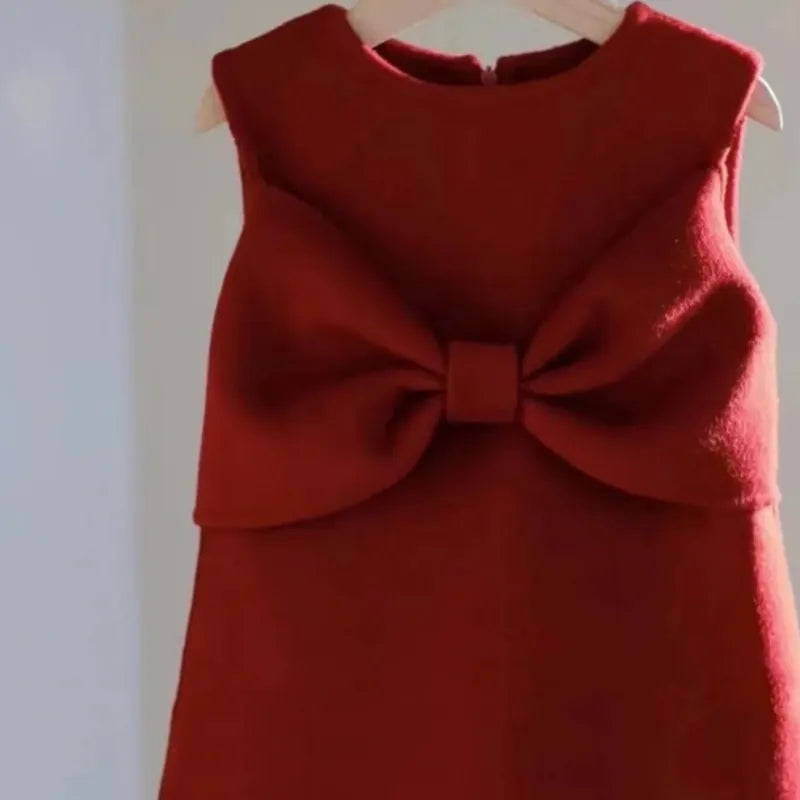 Vestido y capa de lana con lazo para niña, princesa, para invierno, primavera y otoño, con cuello de princesa, para Navidad y Año Nuevo, cumpleaños  y fiestas, de 1 a 12 años