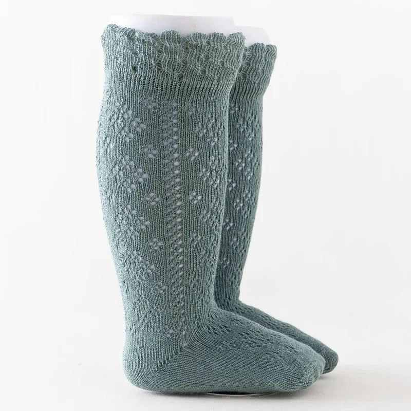 Calcetines finos de estilo español, calcetines calados de verano para niñas, calcetines largos de princesa de algodón de malla transpirable