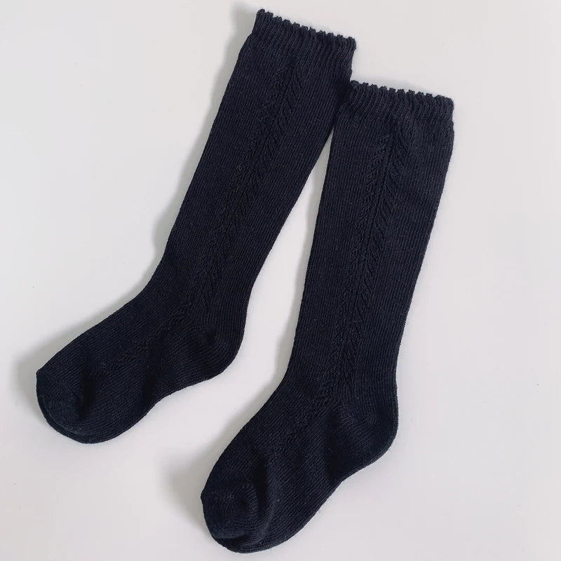 1 par de calcetines 100% de algodón hasta la rodilla para niños y niñas, calcetines largos calados transpirables de malla de algodón para primavera y otoño