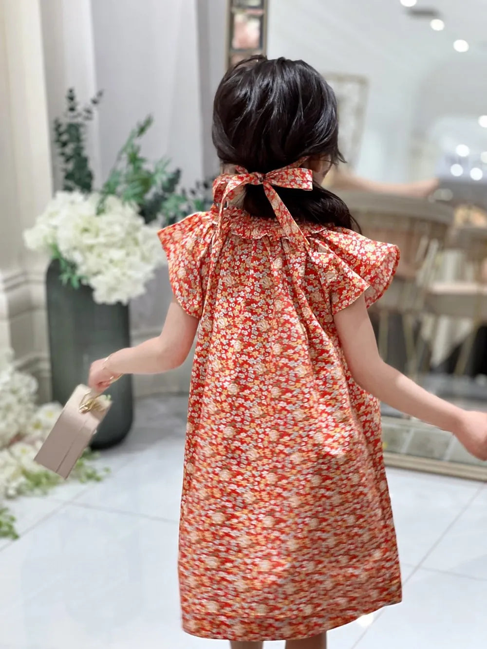 Sommerkjole til piger, piger tøj, blomsterkjoler, håndbroderet kjole med fransk -stil blomstermønster