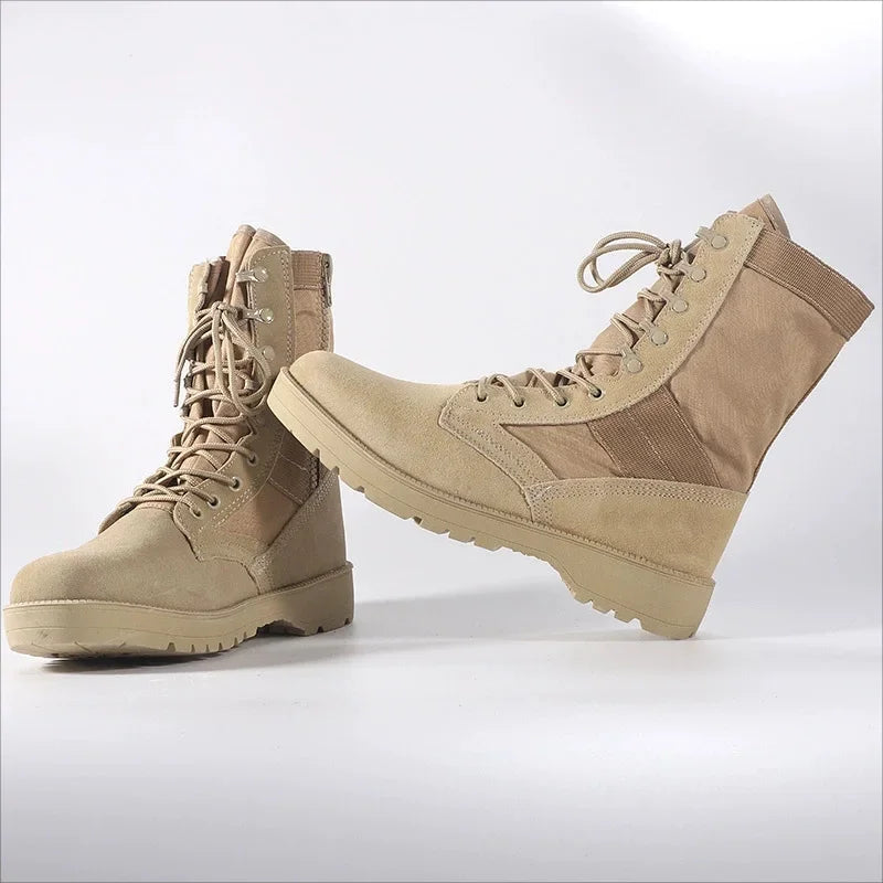 Botas tácticas de desierto de cuero para hombre, botas de combate para exteriores, ligeras, antideslizantes, para senderismo, botas altas, zapatos de trabajo