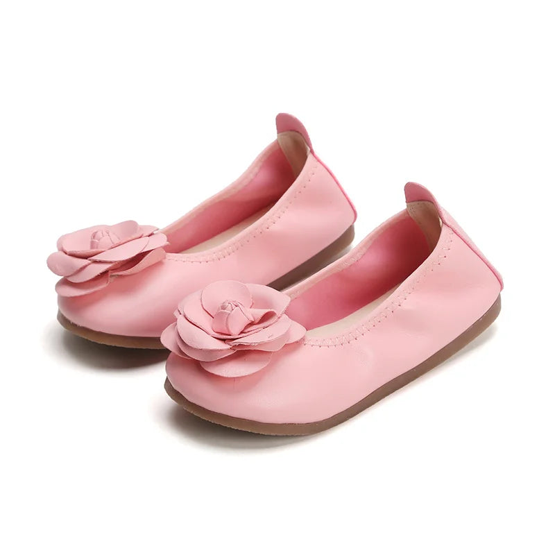 Zapatos tipo cuero para niñas pequeñas y adolescentes, moda de primavera, zapatos de flores, zapatos de baile con suela suave