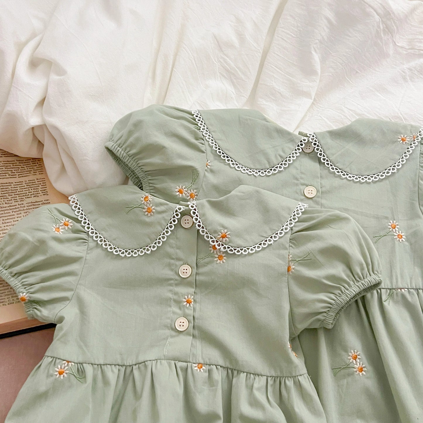 Sister Baby Girl Party Dress Summer Short Sleeved Cotton Embroidered Flowers Sister Dress Baby Girl Romper Kids Princess Dresses