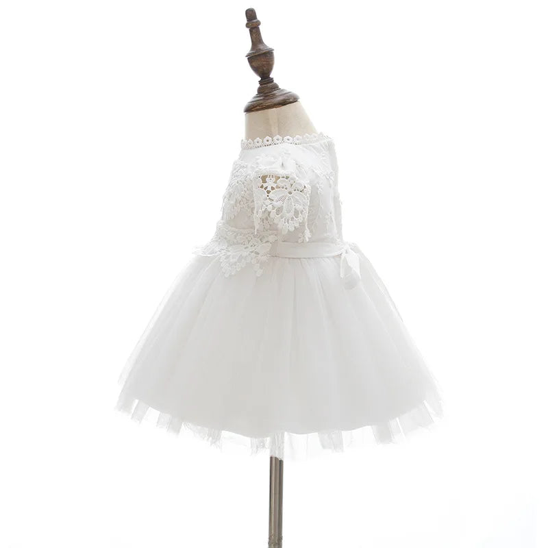 Vestido de Bautizo para bebé niña, vestidos de encaje blanco para boda, 0, 3, 6, 12, 18 y 24 meses