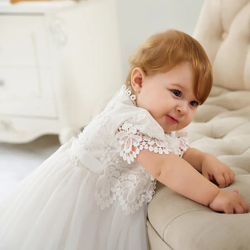 Vestido de Bautizo para bebé niña, vestidos de encaje blanco para boda, 0, 3, 6, 12, 18 y 24 meses