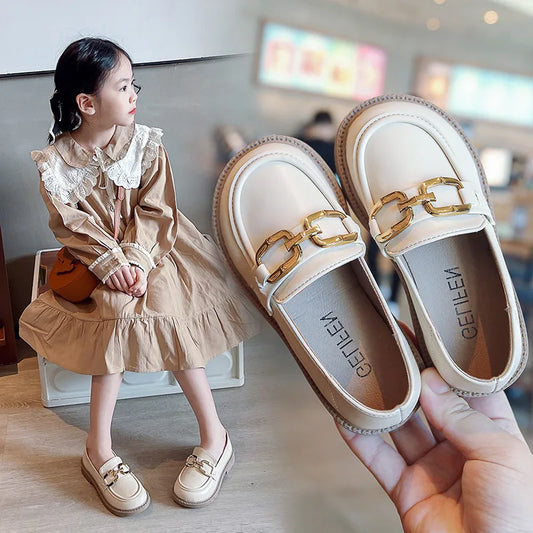 Children Girls Leather Shoes New Spring and Autumn Simple Slip-on Round-toe School Shoes Loafers Flats Moccasins Classic Formal