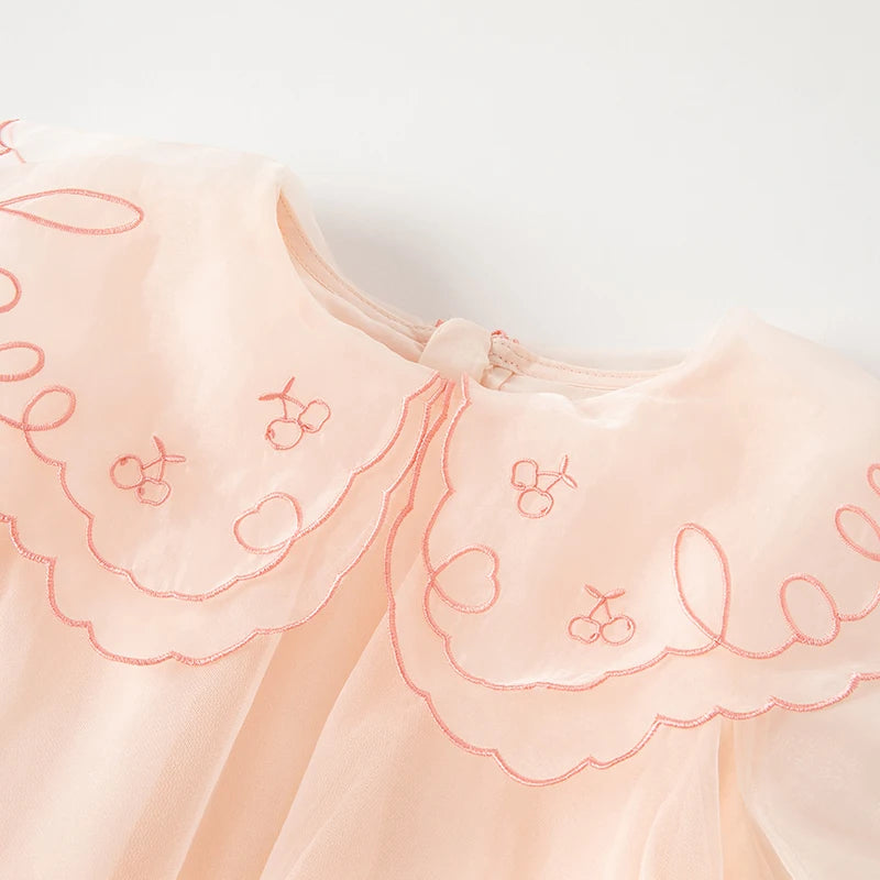 delicado vestido de princesa para niña, vestido de fiesta de verano con finas capas de tul y cuello bordado para tu niña, para que se sienta en las nubes