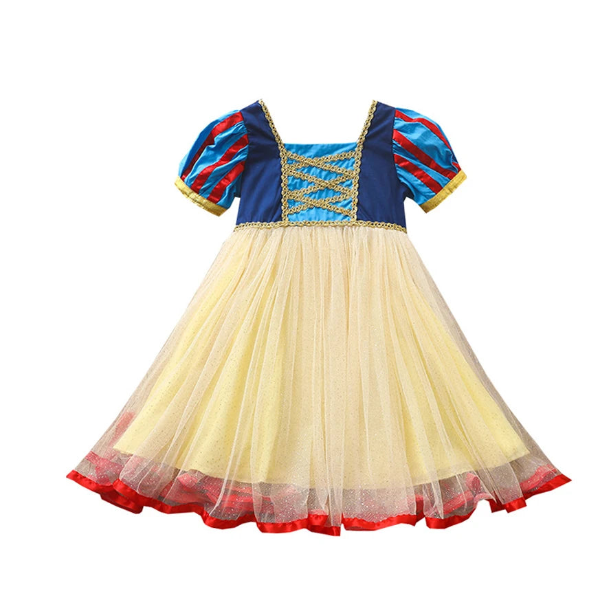 Vestido de Blancanieves para niña, de verano, manga corta, disfraz de Halloween para niñas de 2 a 8 años.