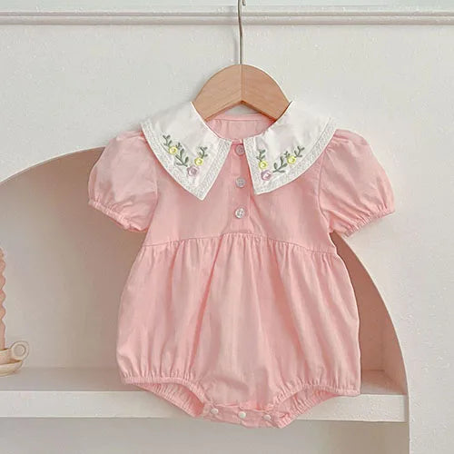 Vestidos de princesa de verano para niñas, de manga corta, de algodón, de color liso, amplio cuellos Peter Pan, para fiesta