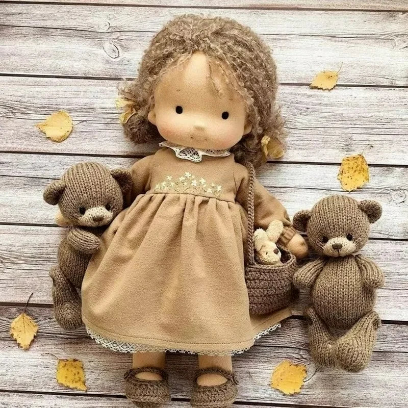 Muñeca Waldorf hecha a mano muñeca suave y rellena   regalo Kawaii de Navidad para niños