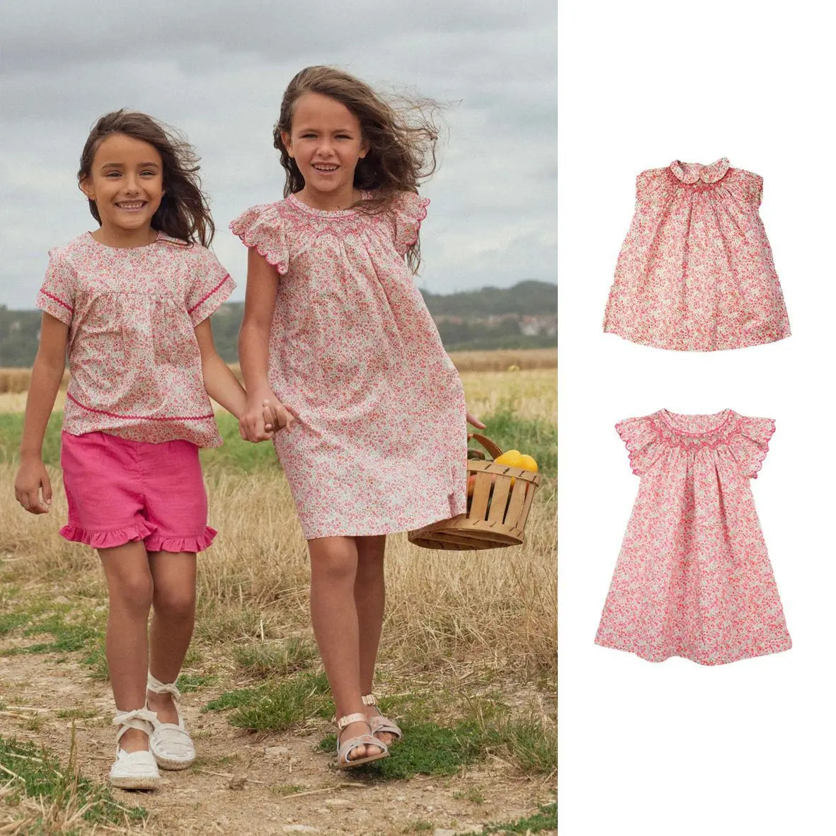 Hermoso vestido punto smock campestre para niñas, vestidos y blusas finos bordados hechos a mano para niñas