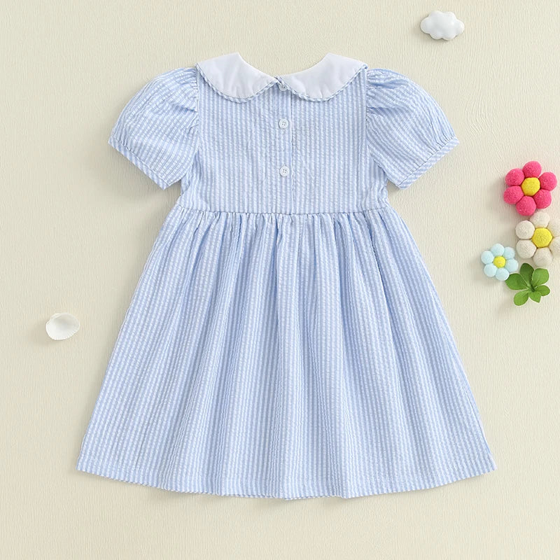 1-7T traje de velero para niña pequeña, vestidos ahumados, vestido con cuello de muñeca, ropa bonita de verano para niñas pequeñas