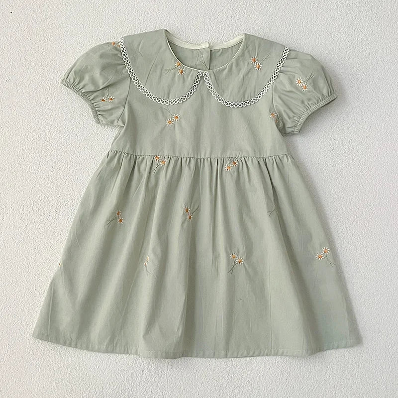 Vestido de verano para niñas de 2 a 6 años, con cuello de encaje, de princesa, de algodón