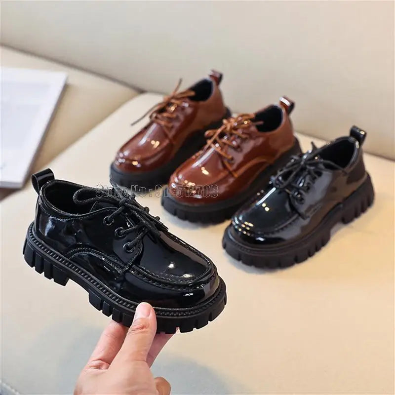 Girls Boys Leather Solid Black Kid Spring Autumn Baby Casual School Style Children Shoes