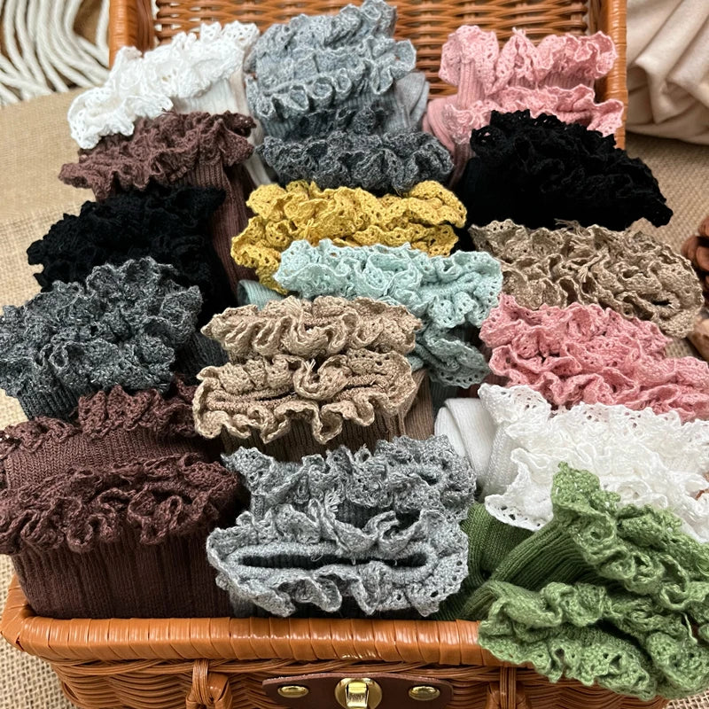 Ruffle Kids Knee High Socks Baby Girls Toddlers Long Soft Cotton Sock Lace Flower Children School Uniform Socks For 0-8 Years