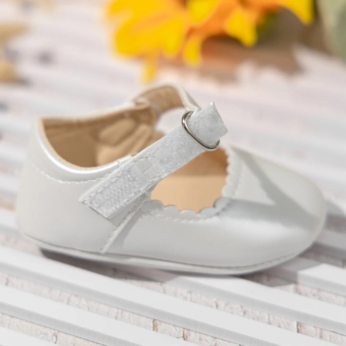Zapatos de fiesta para bebé niña recién nacida, Zapatos Primeros pasos antideslizante con suela de goma, Zapatos blancos de bautizo para bebé niña