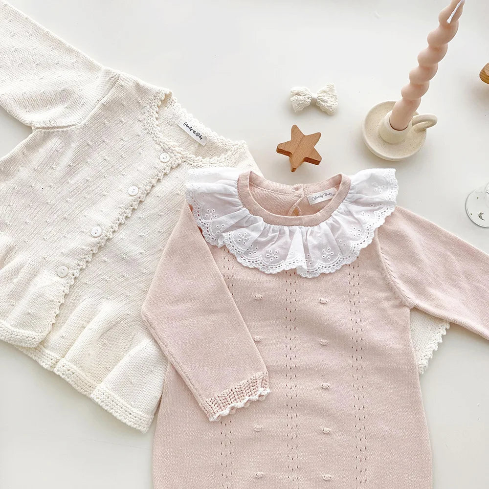 New Lace Baby Knitted Romper Autumn Girl Overall Baby Girls Romper Ruffle Long Sleeve Newborn Baby Clothes Infant Baby Jumpsuits