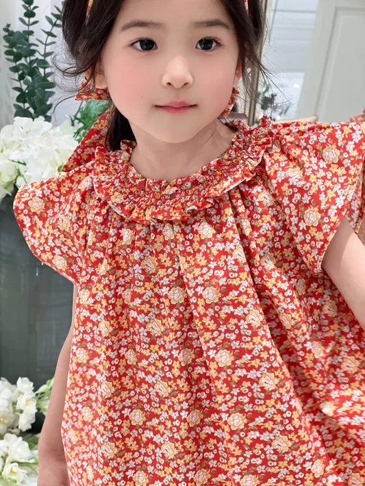 Vestido de verano para niñas, vestidos de flores para niñas, vestido bordado con patrón floral de estilo francés